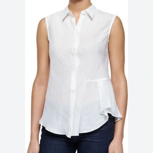 Theory Biaz Sleeveless Ruffled Gauze Blouse in White Silk